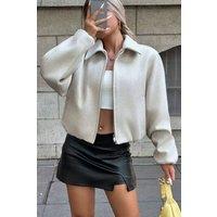 OUTTA BOX Women's Tweed Coat Lapel Long Sleeve with Pockets in Beige | Size: XL