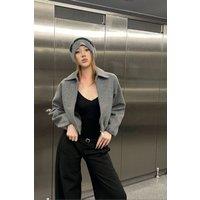 OUTTA BOX Women's Tweed Coat Lapel Long Sleeve with Pockets in Dark Grey | Size: Small