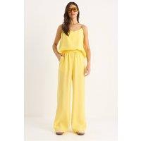 Bianco Lucci Women's Sleeveless Camisole & Wide-Leg Trousers Coord Set in Lemon | Size: Medium