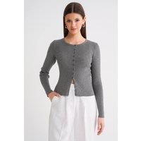 MixRay Women's Buttoned Slim Fit Ribbed Knit Cardigan in Dark Grey | Size: Large