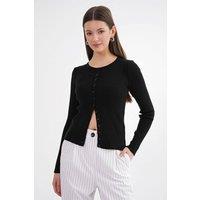 MixRay Women's Buttoned Slim Fit Ribbed Knit Cardigan in Black | Size: Large