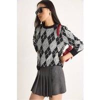 Bianco Lucci Women's Women's Crew Neck Knitted Sweater with Diamond Pattern in Black