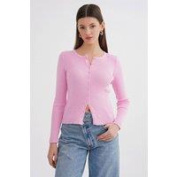 MixRay Women's Buttoned Slim Fit Ribbed Knit Cardigan in Pale Pink | Size: Large