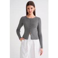 MixRay Women's Buttoned Slim Fit Ribbed Knit Cardigan in Grey | Size: Large