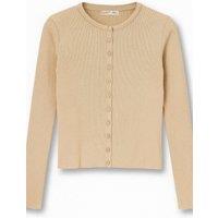 MixRay Women's Buttoned Slim Fit Ribbed Knit Cardigan in Tan | Size: Medium