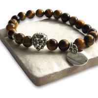 Aye Do Gifts Personalised Men's Tigers Eye Lion Bracelet in Brown | Size: 8 inches
