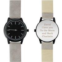Personalised Memento Company Men's Personalised Matte Black Watch with Grey Strap & Presentation Box