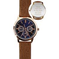 Personalised Memento Company Men's Personalised Rose Gold Tone Watch with Brown Strap & Presentation Box