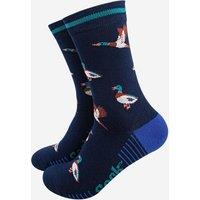 Sock Talk Men's Mallard Ducks Bamboo Socks Navy Blue | Size: 7-11