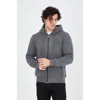 Janes Men's Hooded Ribbed Knit Zipper Cardigan with Pockets in Dark Grey | Size: Large