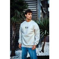 Janes Men's Oversized Text Print Crew Neck Sweatshirt in White | Size: 2XL