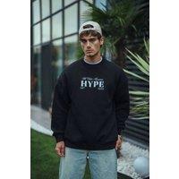Janes Men's Oversized Crew Neck Printed Sweatshirt in Black | Size: Large