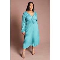 Coast Women's Plus Lace Insert Long Sleeve Pleat Dress in Teal | Size: 26