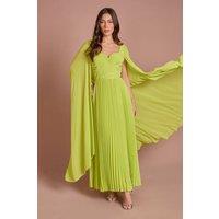 Coast Women's Cape Sleeve Sweetheart Neckline Pleated Maxi Dress in Chartreuse | Size: 10