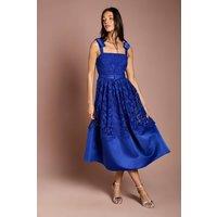 Coast Women's Bow Shoulder Square Neck Lace Midi Dress in Cobalt | Size: 12