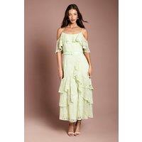 Coast Women's Lace Frill Detail Strappy Belted Midi Dress in Sage | Size: 10