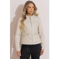 Klass. Women's Faux Leather Racer Jacket in Ivory | Size: 18