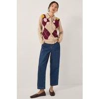 Monsoon Women's Ami Floral Argyle Collar Cardigan Natural | Size: Large