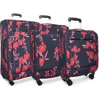 House of Leather Women's Four Wheel Suitcase Luggage Lightweight Flower Print in Blue | Size: Small