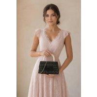 SVNX Women's Tweed Top-Handle Handbag with Pearl Handle & Floral Appliqu in Black
