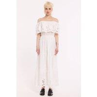 House of Holland Women's White Off-Shoulder Broderie Maxi Dress | Size: Medium/Large