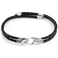 ANCHOR & CREW Women's Conway Silver & Braided Leather Bracelet in Black | Size: 23 cm