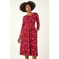 Roman Women's Floral Print Pocket Detail Midi Dress in Orange | Size: 10