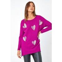 Roman Women's Sparkly Embellished Heart Jumper in Magenta | Size: 14