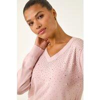Roman Women's Pearl Sparkle Embellished Jumper in Pink | Size: 16