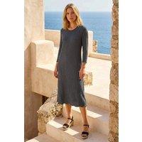 Roman Women's Textured A-Line Stretch Midi Dress in Grey | Size: 16