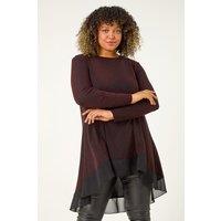 Roman Women's Curve Glitter Chiffon Hem Tunic Top in Red | Size: 18