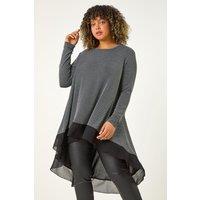 Roman Women's Curve Glitter Chiffon Hem Tunic Top in Silver | Size: 20