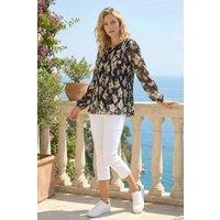 Roman Women's Floral Print Pleated Top in Black | Size: 10
