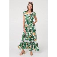 Izabel London Women's Leaf Print Cap Sleeve Lace Maxi Dress in Green | Size: 14