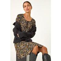 Roman Women's Floral Print Bow Detail Stretch Dress in Amber | Size: 20