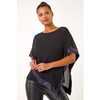 Roman Women's Sequin Hem Overlay Stretch Top in Purple | Size: 10