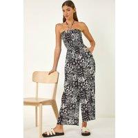Roman Women's Abstract Print Shirred Bandeau Jumpsuit in Black | Size: 16