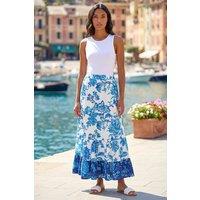 Roman Women's Contrast Floral Tiered Skirt in Blue | Size: 20