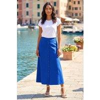 Roman Women's Linen Button Pencil Midi Skirt in Navy | Size: 14
