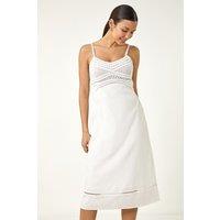 Roman Women's Lace Panel Strappy Midi Dress in White | Size: 20