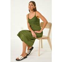Roman Women's Lace Panel Strappy Midi Dress in Khaki | Size: 20