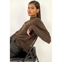 Roman Women's Sequin Crew Neck Knit Jumper in Chocolate | Size: 16