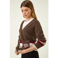 Roman Women's Striped Heart Knit Cardigan in Chocolate | Size: 16