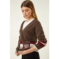 Roman Women's Striped Heart Knit Cardigan in Chocolate | Size: 10
