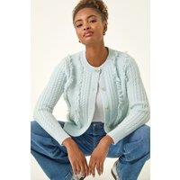 Roman Women's Fringe Knit Cardigan in Light Blue | Size: 18