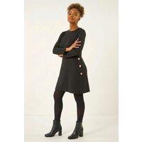 Roman Women's Side Button Detail Stretch Swing Dress in Black | Size: 20