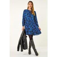 Roman Women's Floral Print Tie Front Smock Dress in Blue | Size: 10