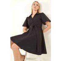 Roman Women's Belted Puff Sleeve Dress in Black | Size: 14