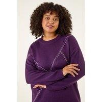Roman Women's Curve Hotfix Knit Jumper in Plum | Size: 22-24