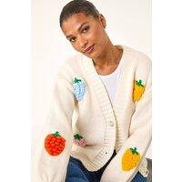 Roman Women's Fruit Embroidered Knit Cardigan in Ivory | Size: Small